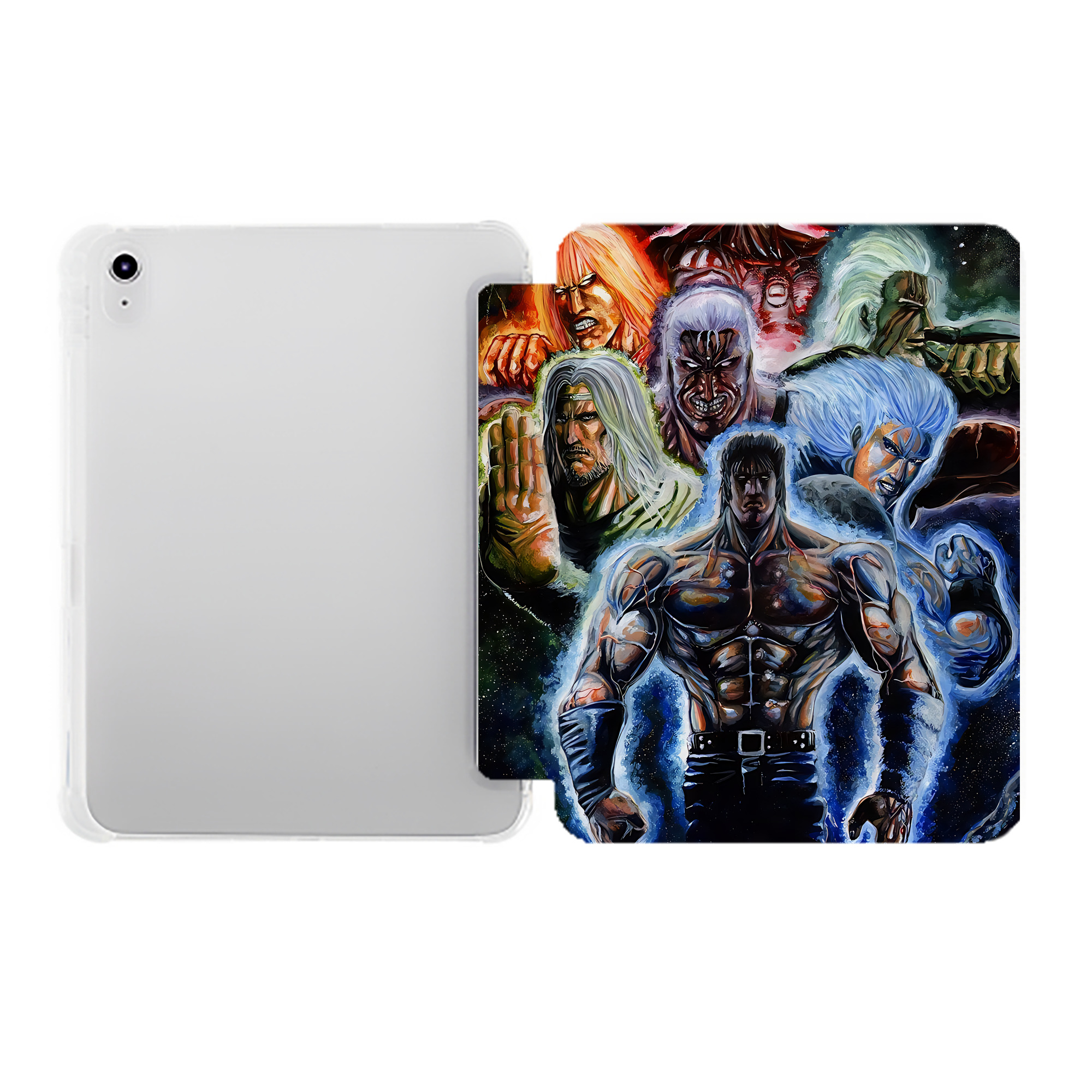 （画像用） 北斗の拳 Fist of the North Star IPad ケース ペン収納付き 三つ折りスタンド PUレザー×シリコン 対応機種9.5/10.5/10.9インチ